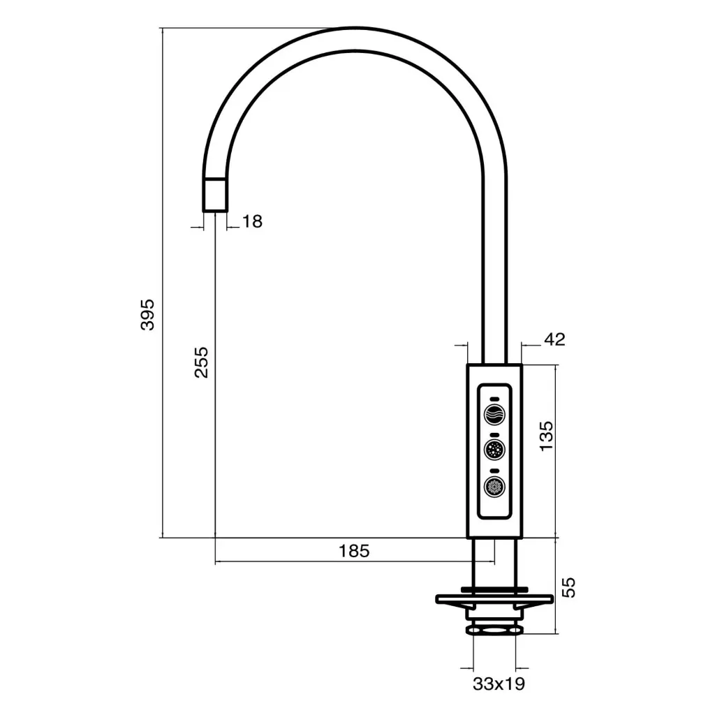 3-Wege-Zusatzarmatur LARA C-Auslauf in Edelstahl Massiv - Wasserhahn geeignet für Sprudelwasser Zeichnung.webp