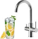 4-Wege-Armatur URBAN INOX C-Auslauf in Edelstahl Massiv - Wasserhahn aus massivem 304 Edelstahl, 360° drehbar