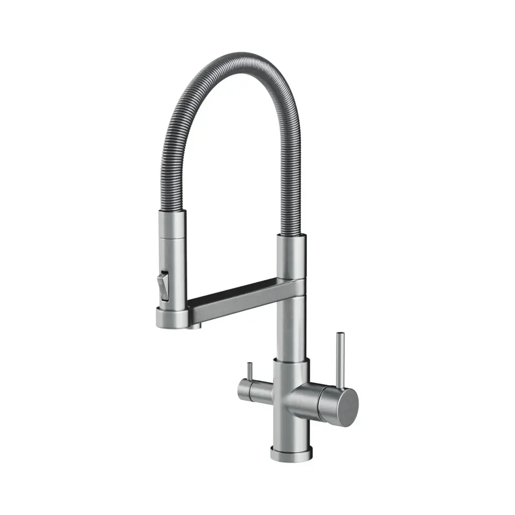 3-Wege-Armatur STATEMENT Spiralfeder - 360° drehbarer Wasserhahn aus massivem 304 Edelstahl | Farbe: Edelstahl gebürstet, Schwarz